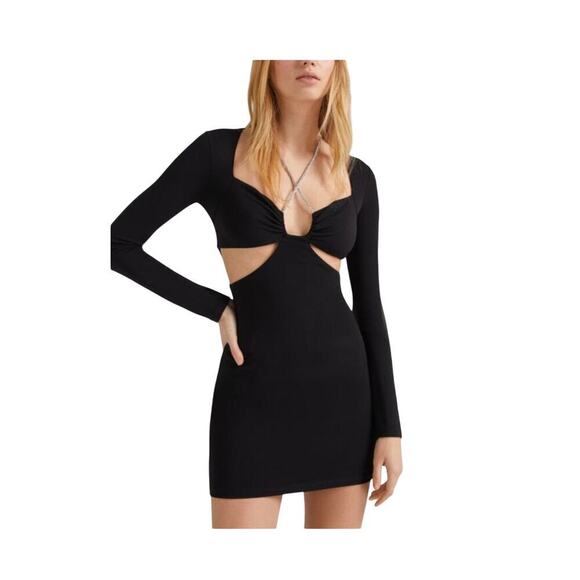 Bershka NWT cut out long sleeve mini dress with embellished halter strap sz M. - Picture 8 of 8